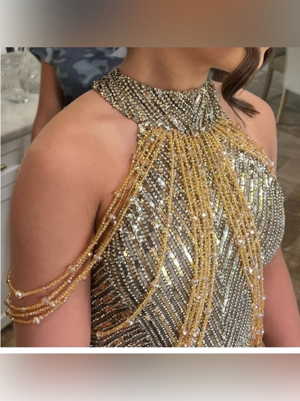 Portia and Scarlett Gold Beaded Prom Dress - Picture 4 of 4